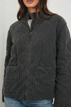 Damen gesteppte Utility-Jacke mit praktischen Taschen und hohem Kragen R&B