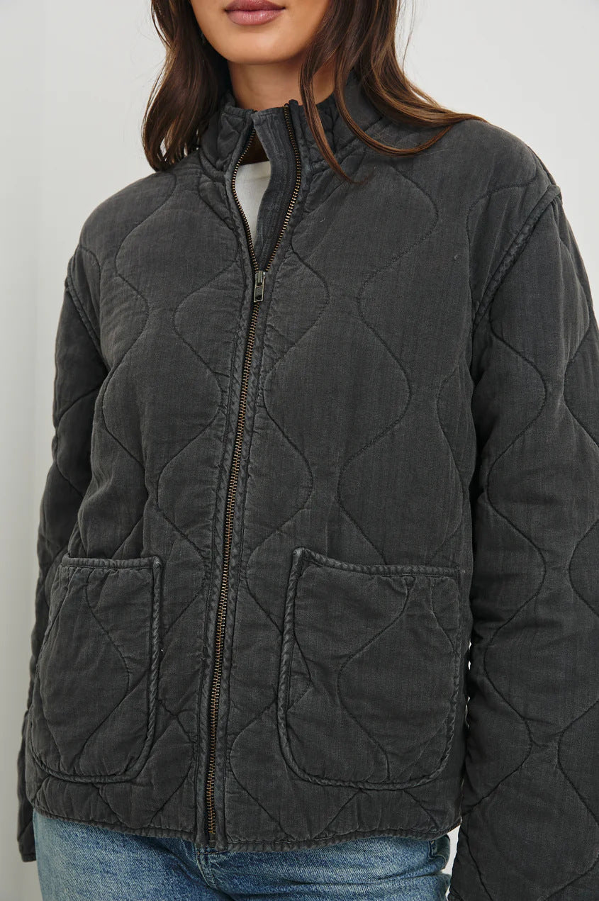 Damen gesteppte Utility-Jacke mit praktischen Taschen und hohem Kragen R&B