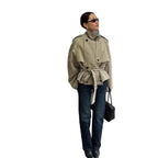 Damen Modische Kurzjacke mit hohem Kragen und Taillengürtel R&B