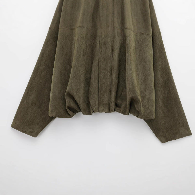 Damen lässige Kunstlederjacke mit elastischem Bund und praktischen Druckknöpfen R&B