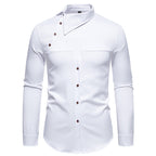 Herren Modisches Langarm-Hemd mit asymmetrischem Kragen und eleganten Knopfdetails
