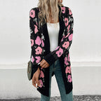 Damen Strickjacke mit floralem Muster und offenem Schnitt