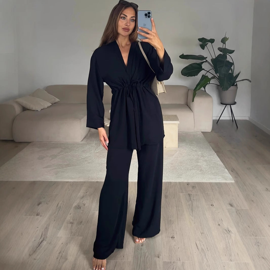 Damen Kimono-Style Lounge-Hose mit Wickeloberteil R&B