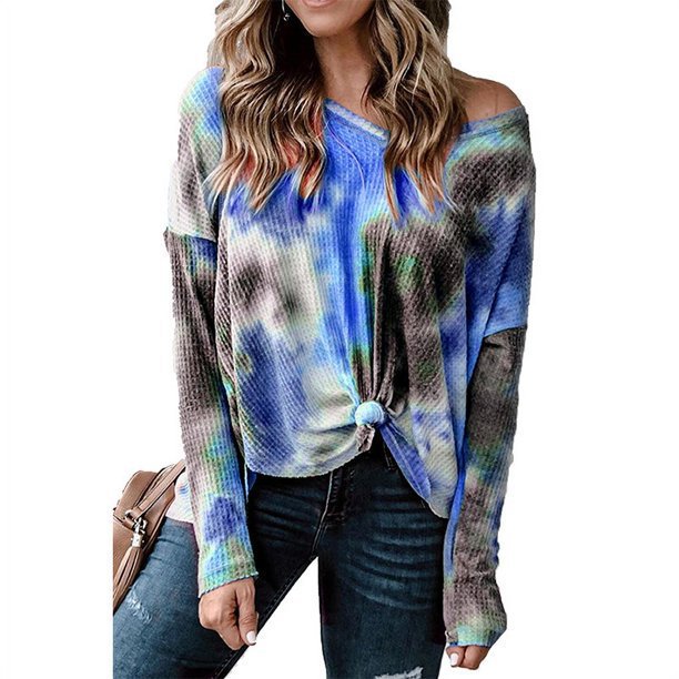 Damen lässiges Oversized Oberteil mit Spitzenhemd Detail und modischem Knoten R&B