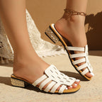 Damen Offene Designer-Sandalen mit kunstvollem Flecht-Detail und trendigem Blockabsatz R&B