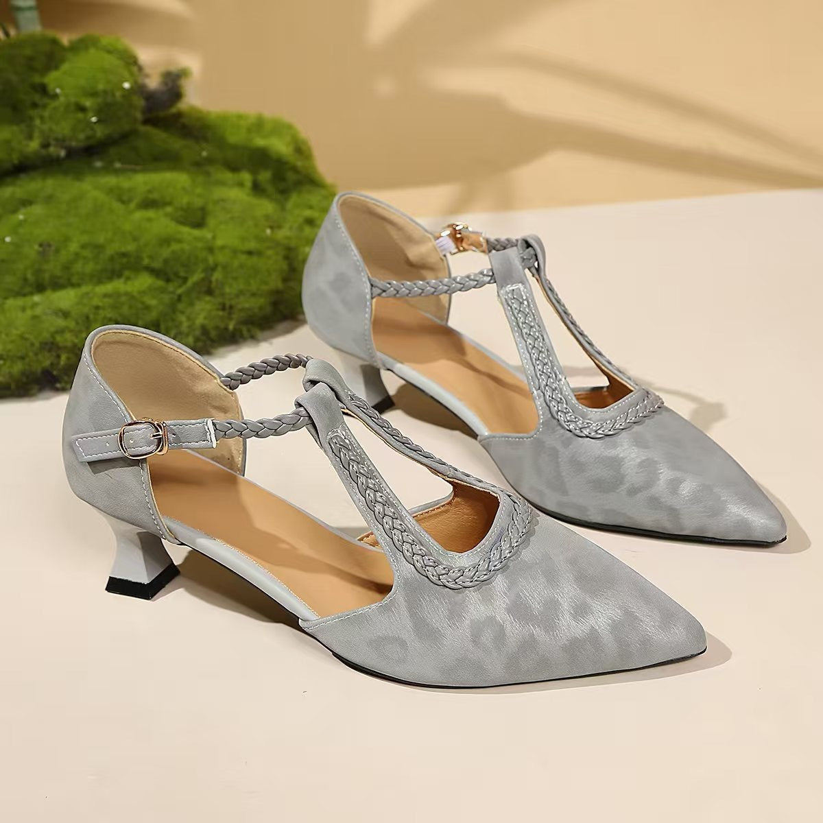 Damen Elegante Slingback Pumps mit geflochtenem Riemen und modischem Blockabsatz