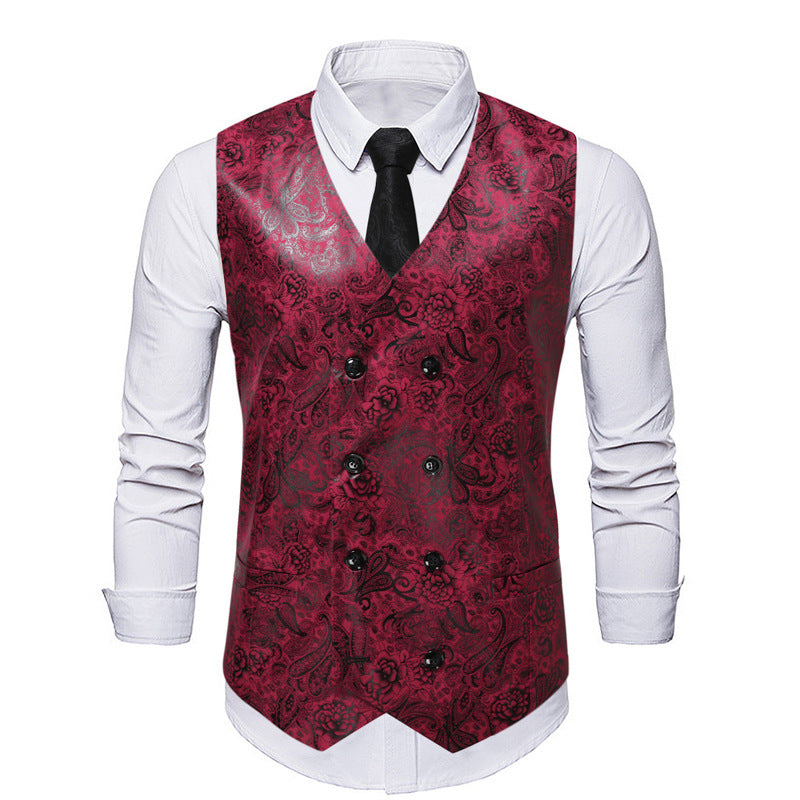 Herren elegante Weste mit floralem Muster und doppelter Knopfreihe R&B