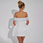 Damen Off-Shoulder Minikleid mit schimmerndem Bustier-Oberteil R&B