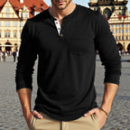 Herren Langarm-Henley-Shirt mit modischem Knopfdesign und praktischer Brusttasche R&B