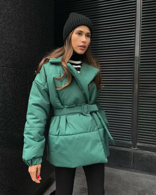 Damen eleganter gesteppter Mantel mit taillierbarem Gürtel R&B