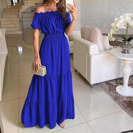 Damen Maxikleid mit schulterfreiem Design und voluminösen Rüschendetails R&B