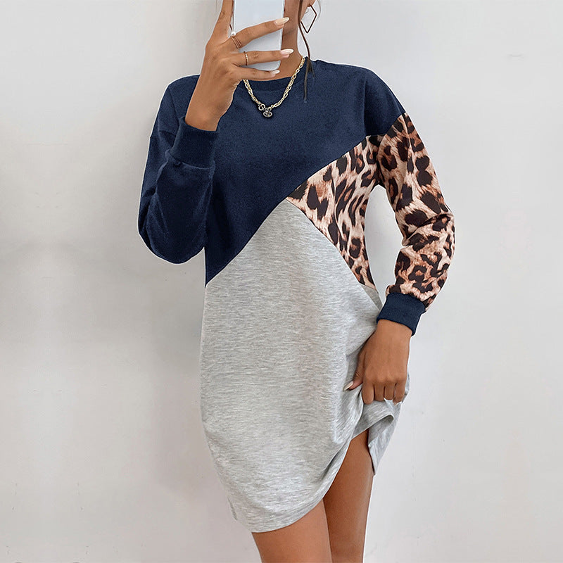 Damen lässiges Sweatshirtkleid mit modischem Tiermuster und asymmetrischem Design R&B