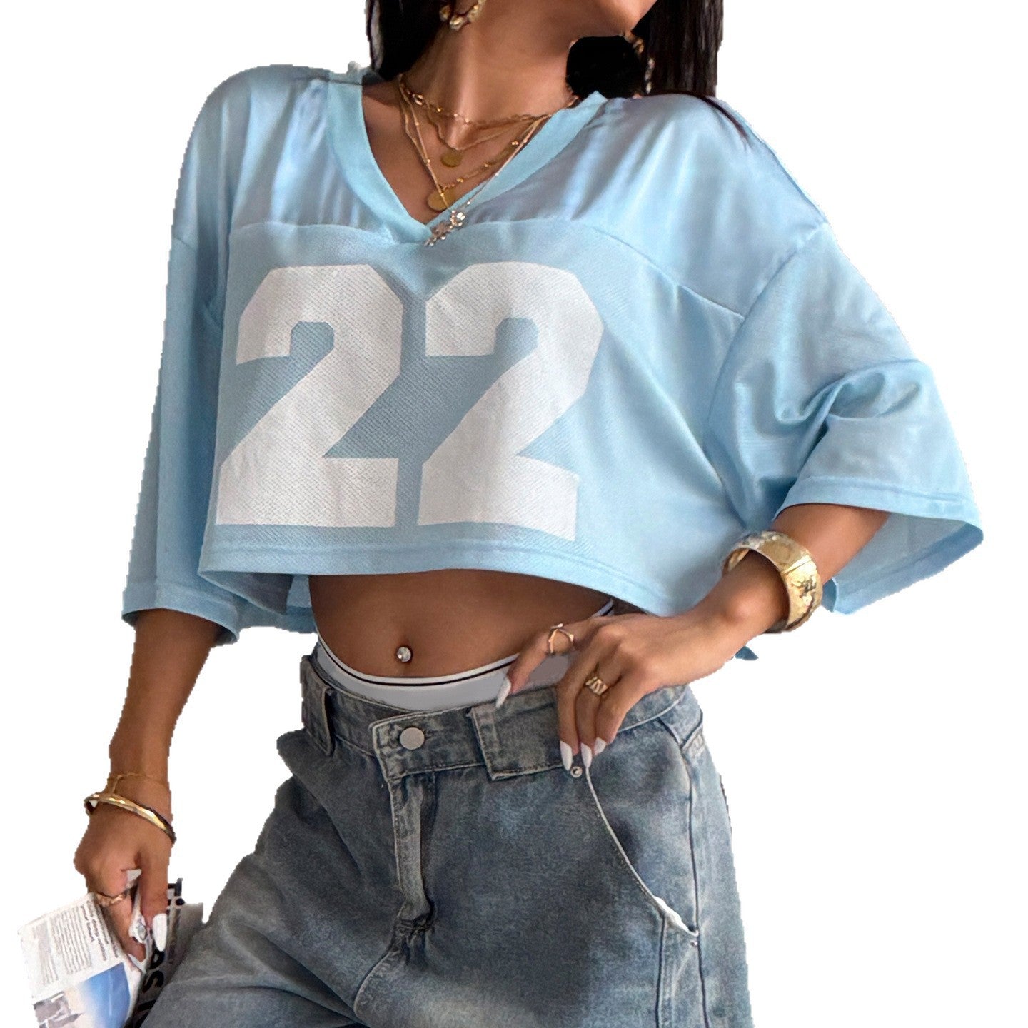 Damen Crop-Top im Sportlichen Design mit V-Ausschnitt und Netzdetails R&B