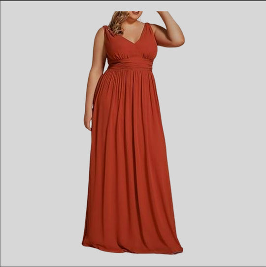 Damen Maxikleid mit eleganter A-Linie und tiefem V-Ausschnitt R&B