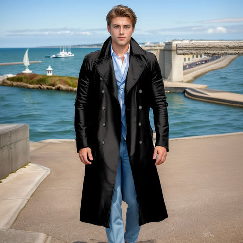 Herren eleganter übergroßer Trenchcoat aus hochwertigem Material R&B