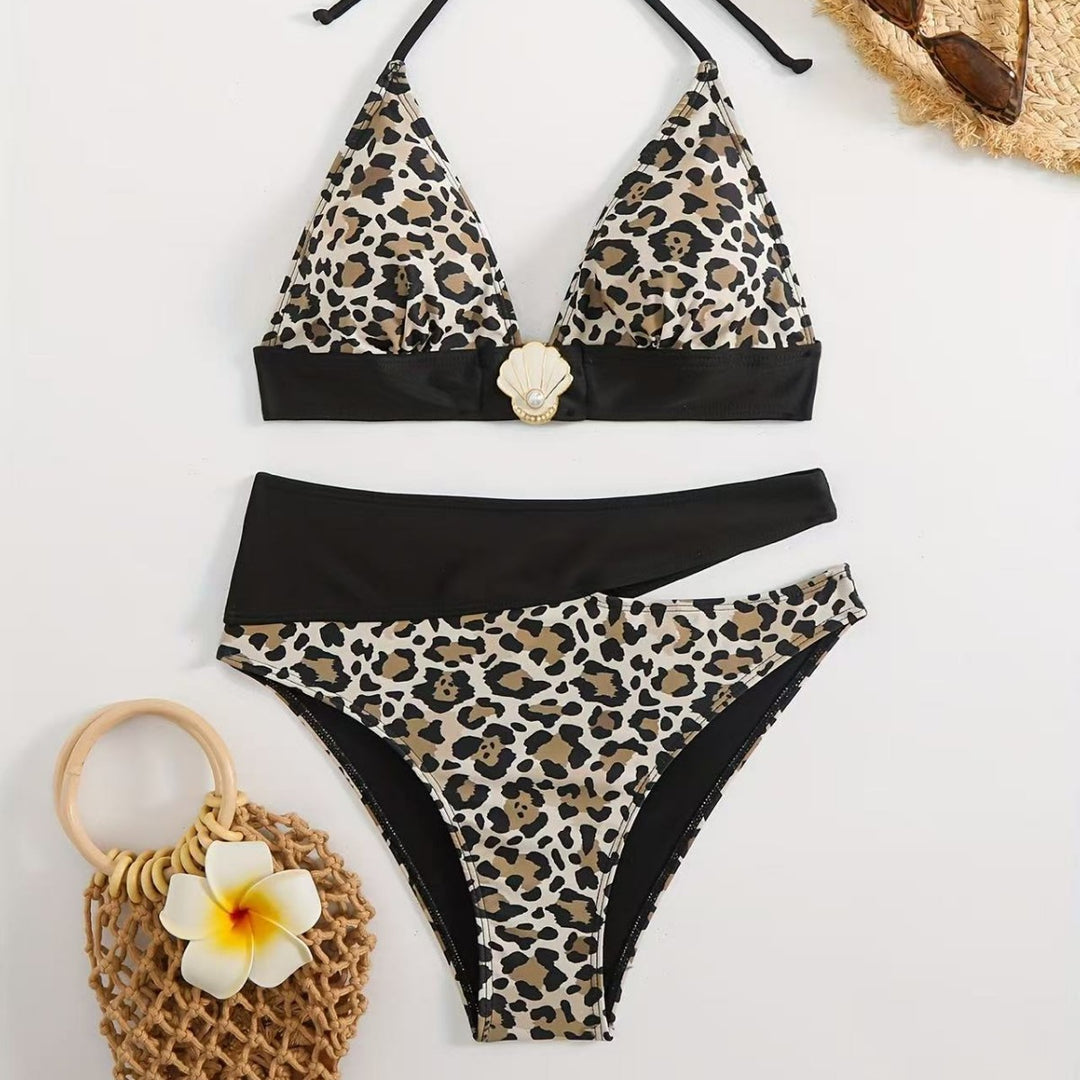Damen Triangel-Bikini mit elegantem geometrischem Muster R&B