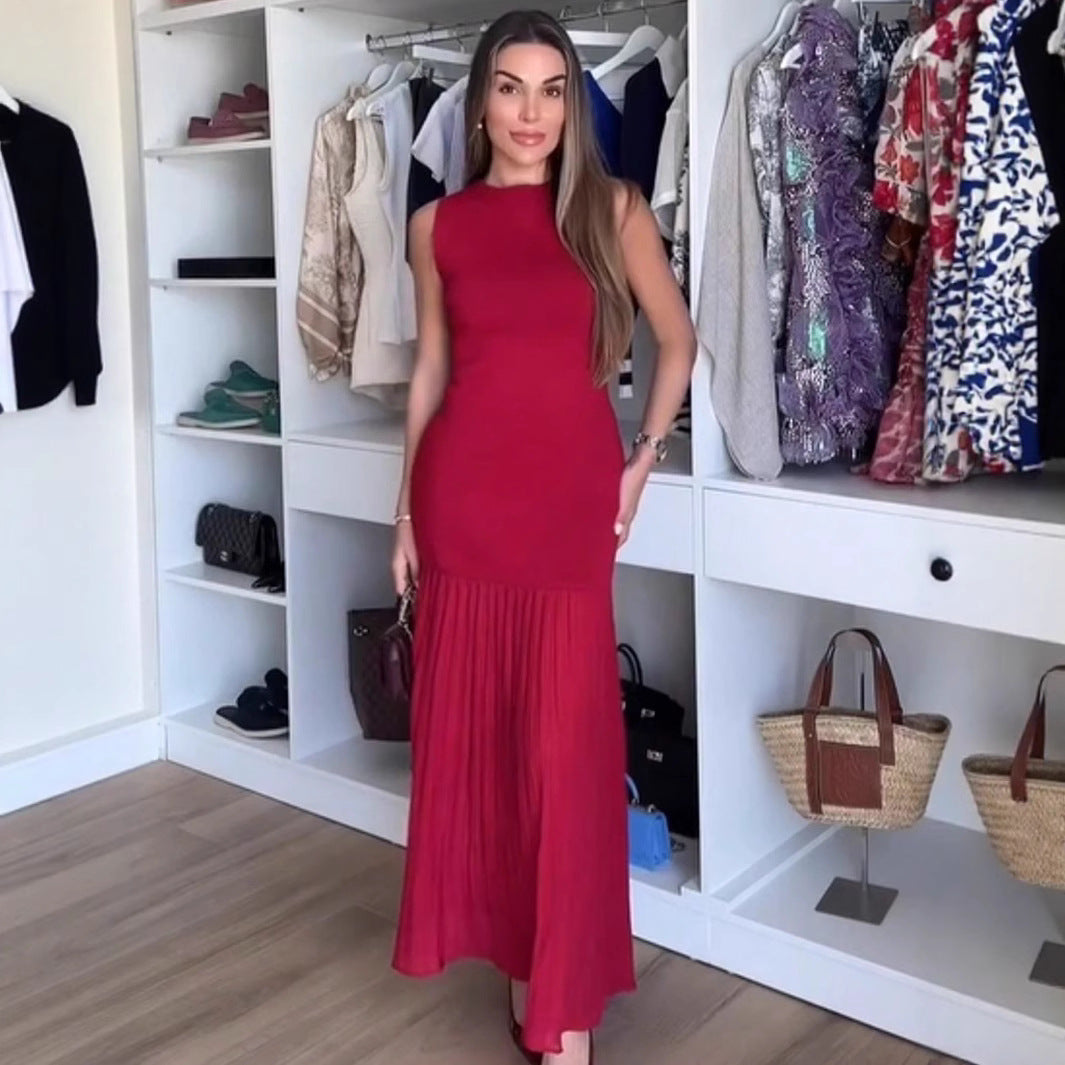 Damen ärmelloses Maxikleid mit elegantem Rüschensaum R&B
