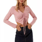 Damen Cropped Langarmshirt mit raffinierter Raffung R&B