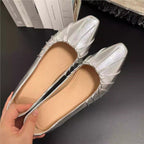 Damen glänzende spitze Ballerinas mit Raffung R&B