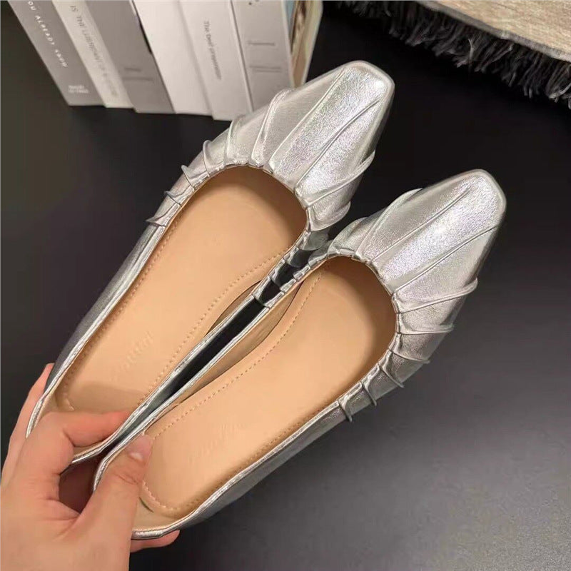 Damen glänzende spitze Ballerinas mit Raffung R&B