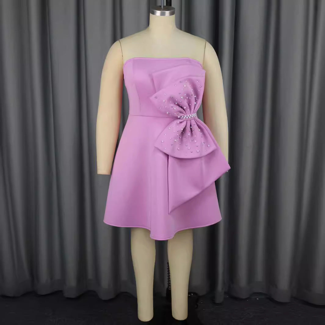 Damen Strapless Cocktailkleid mit hochwertigem Rüschendetail und funkelnden Perlen R&B