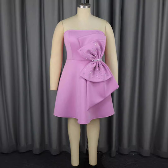 Damen Strapless Cocktailkleid mit hochwertigem Rüschendetail und funkelnden Perlen R&B