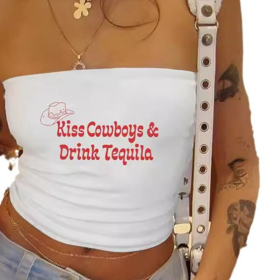 Damen Bandeau-Top mit auffälligem Statement-Aufdruck R&B