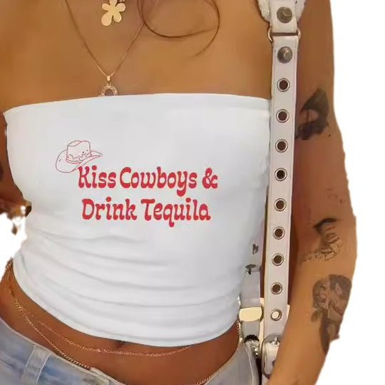 Damen Bandeau-Top mit auffälligem Statement-Aufdruck R&B