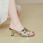 Damen modische Slides mit luxuriösem Metallic-Finish und komfortablem Fußbett