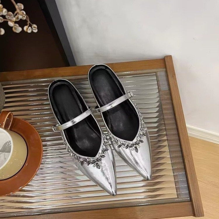 Damen elegante Slingback-Schuhe mit Kristallverzierungen R&B