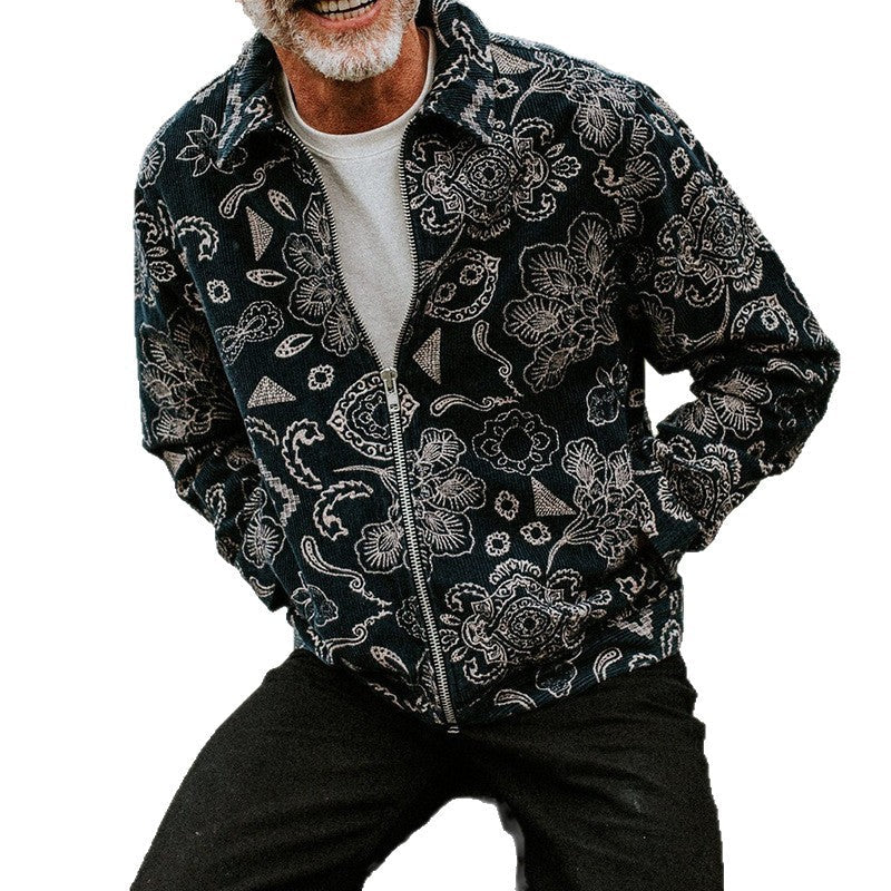 Herren Zip-Jacke mit floralem Design und praktischen Taschen