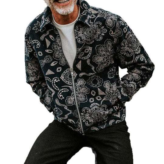 Herren Zip-Jacke mit floralem Design und praktischen Taschen R&B