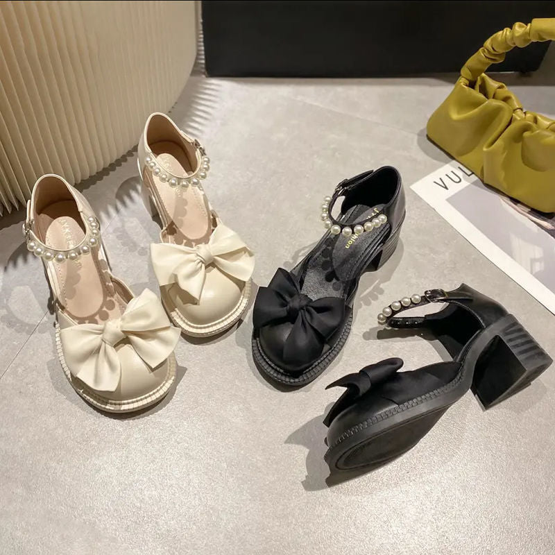Damen Elegante Absatzschuhe mit dekorativen Perlen und Schleifen-Design