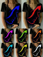 Damen V-Ausschnitt T-Shirt mit kreativem Grafikdruck R&B