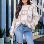 Damen Oversized Strickpullover mit floralem Muster und lässigem Schnitt R&B