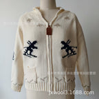 Damen Strickjacke mit Kapuze und sportlichem Muster R&B