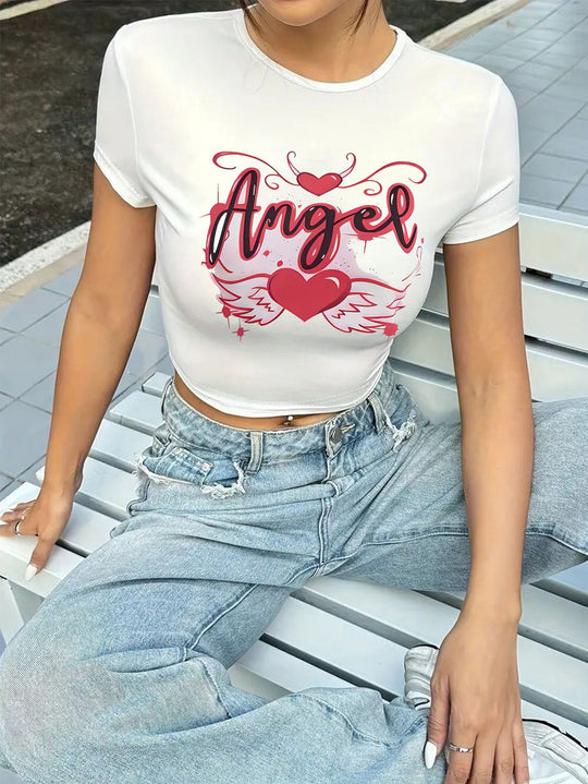 Damen Crop-T-Shirt mit auffälligem Statement-Print R&B