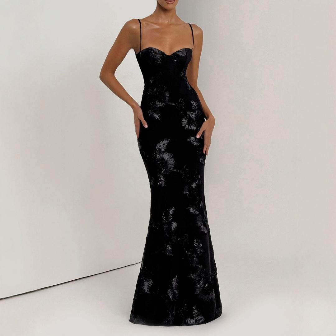 Damen figurbetontes Abendkleid mit floralem Stickdesign und hochwertigem Stoff R&B