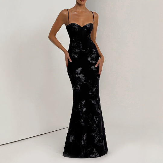 Damen figurbetontes Abendkleid mit floralem Stickdesign und hochwertigem Stoff R&B