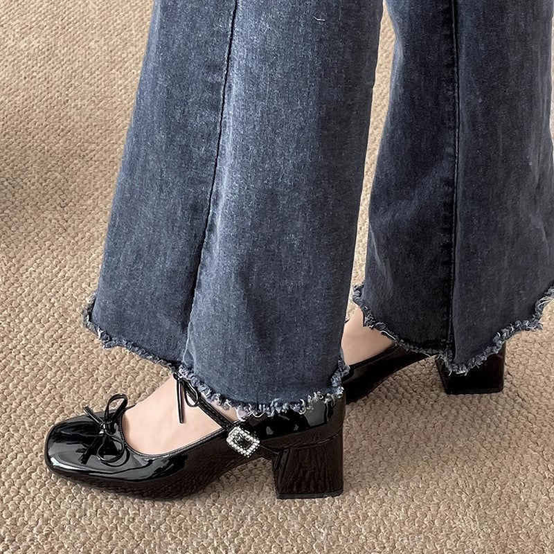 Damen Elegante Pumps mit zarter Schleifenverzierung und glitzernder Oberfläche R&B