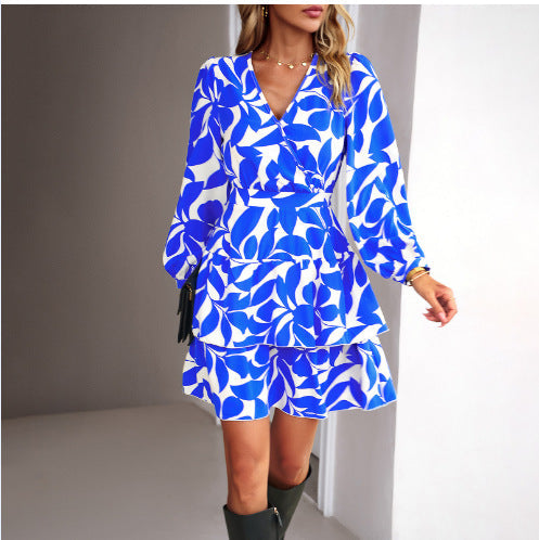 Damen Kurzes Kleid mit stilvollem Blumendruck und Rüschendetails R&B