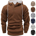Herren nan strukturierter Kapuzenpullover im Henley-Stil mit Kontrastbesatz und Ellenbogenaufnähern R&B