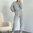 Damen nan Cropped-Sweater-Set mit V-Nahtdetail und hoher Taille Jogginghose R&B