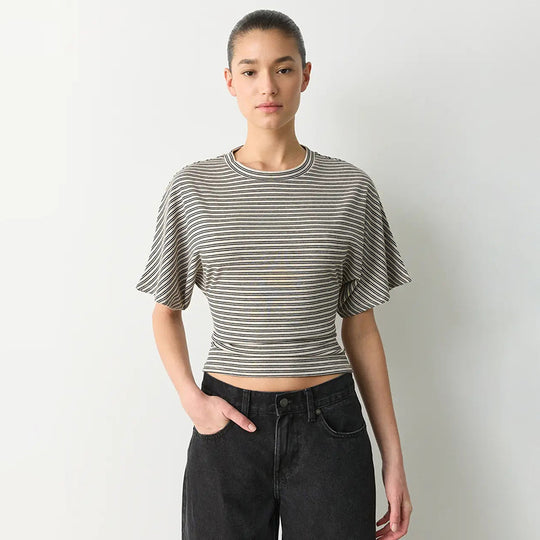 Damen modernes Kurzarm-Top mit lässigem Streifenmuster und elegantem Schnitt R&B