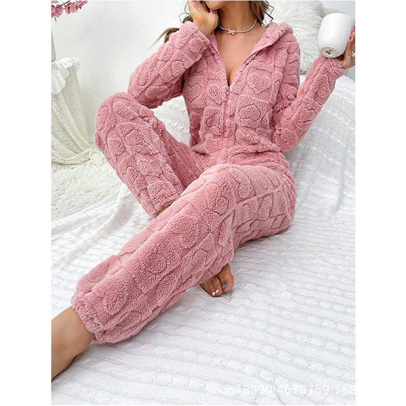 Damen Gemütlicher Fleece-Overall mit Kapuze R&B