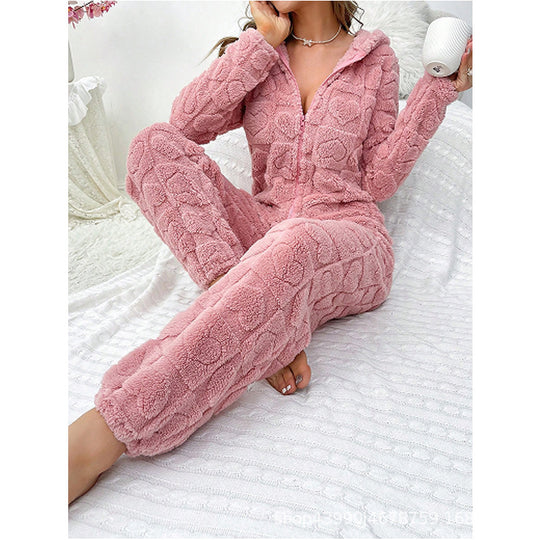 Damen Gemütlicher Fleece-Overall mit Kapuze R&B