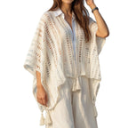 Damen luftiger Strickponcho mit Fransen