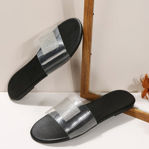 Damen Glamouröse Slides mit funkelnden Strass-Applikationen R&B
