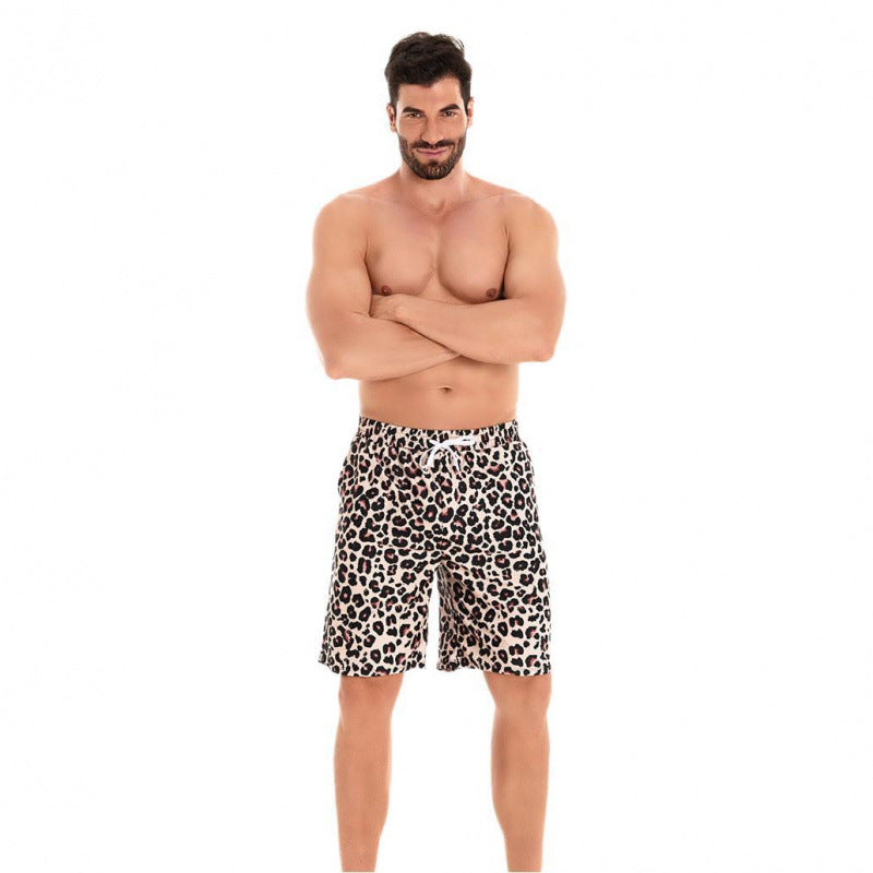 Herren Badeshorts im modernen Leopardenmuster mit verstellbarem Bund R&B