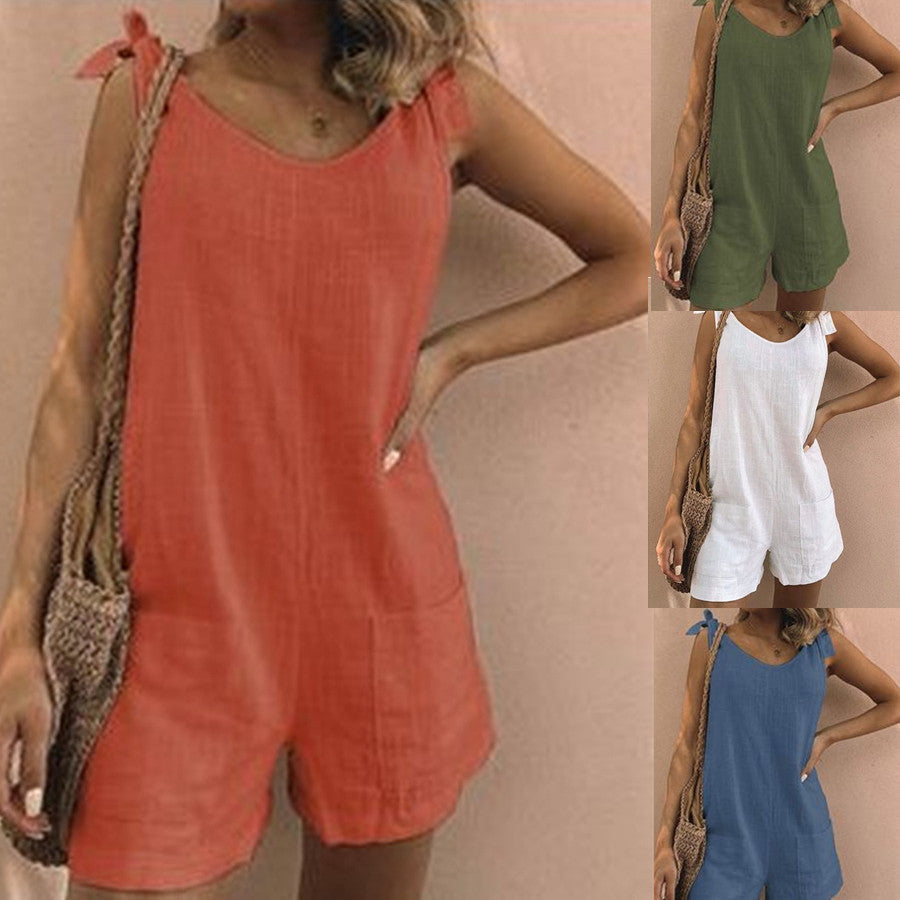 Damen Jumpsuit mit praktischen Taschen und verspielten Schulterbändern R&B